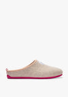 Women's Mercredy Wool Mule Slippers with a Rubber Sole, made from Recycled Plastic Bottles, White upper & Fuchsia sole.