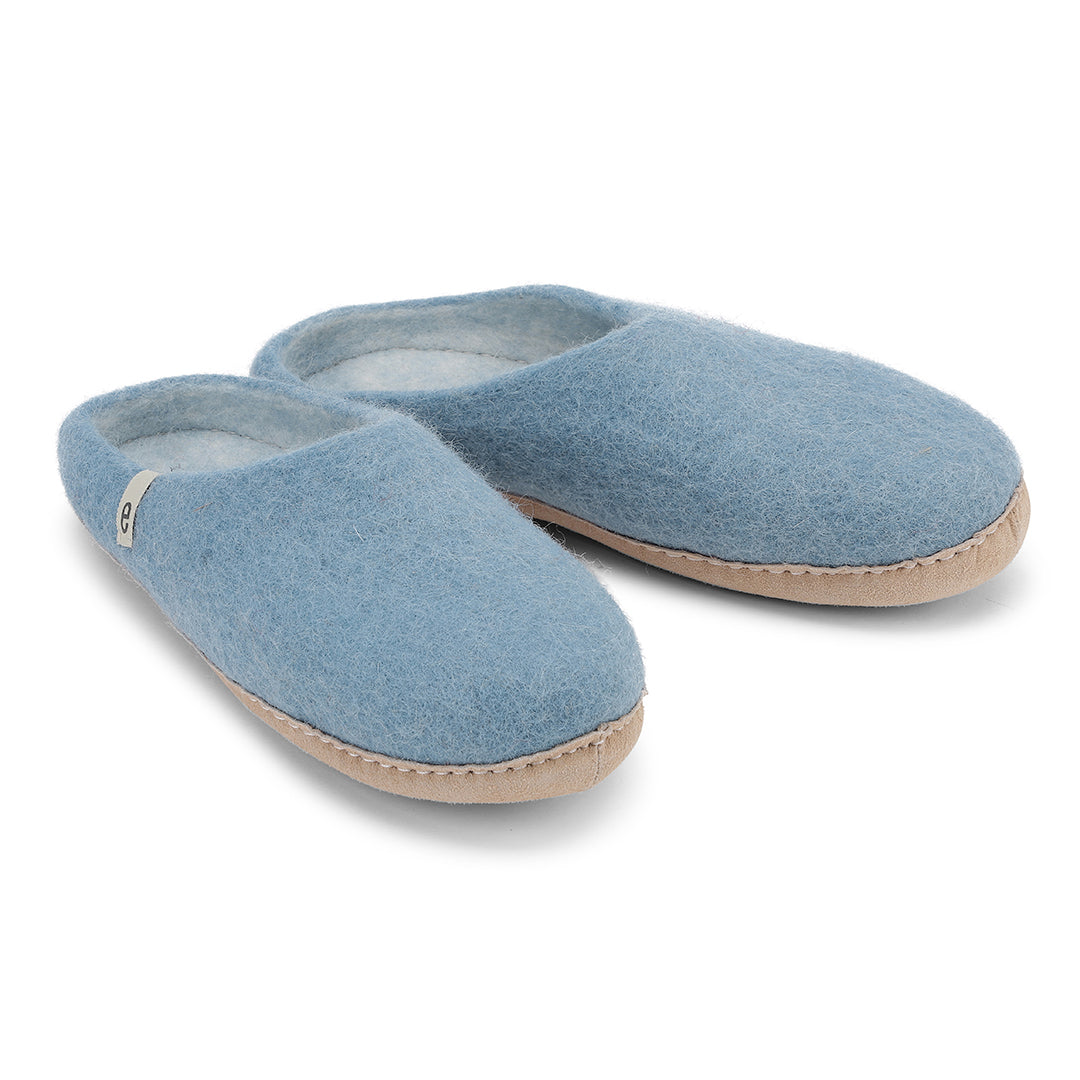 Wool Slippers Light Blue Felted Mule Cosy – The Natural Slipper Shop